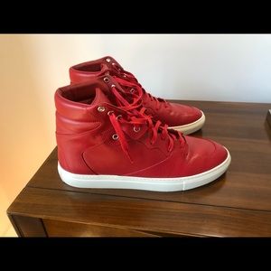 Size 11 Balenciaga Red leather high top sneaker.